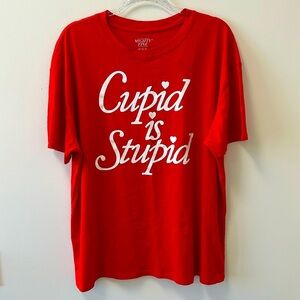 Mighty Fine • “Cupid is Stupid” Red/White Graphic Tee • Sz L • NWT!